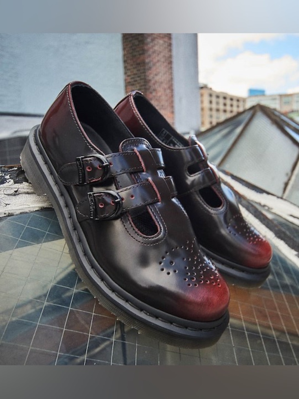 Dr. Martens Mary Jane Chunky Shoe Burgundy Cherry Red 🍒 Arcadia Leather - Picture 15 of 15